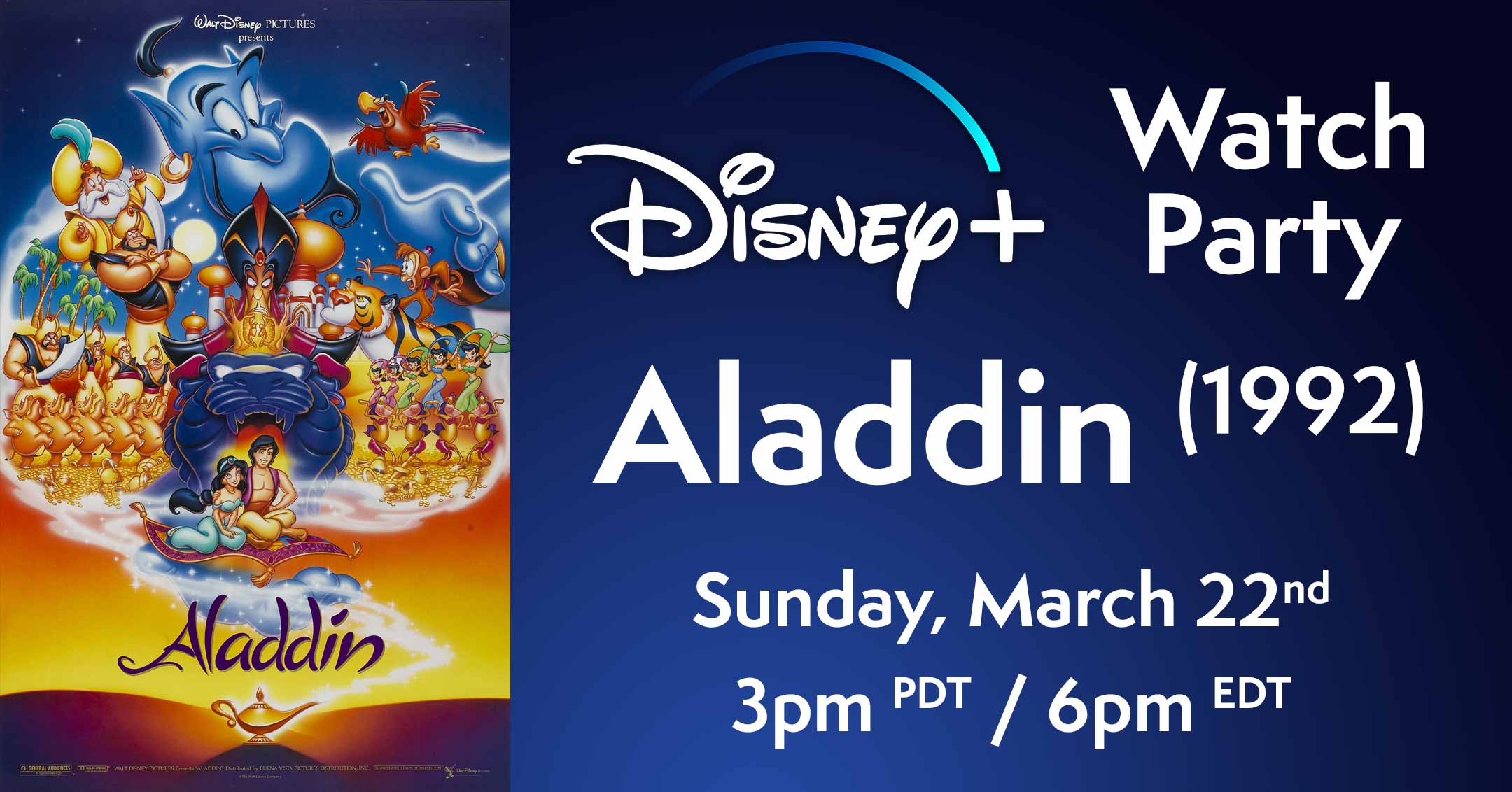 Disney+ Watch Party, hosted by MouseMingle: Aladdin (1992) | MouseMingle.com